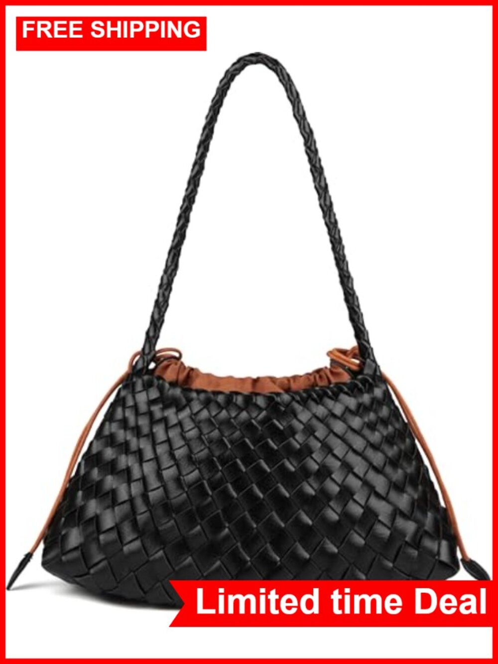 Woven Hobo Shoulder Bag for Women with Detachable Pouch